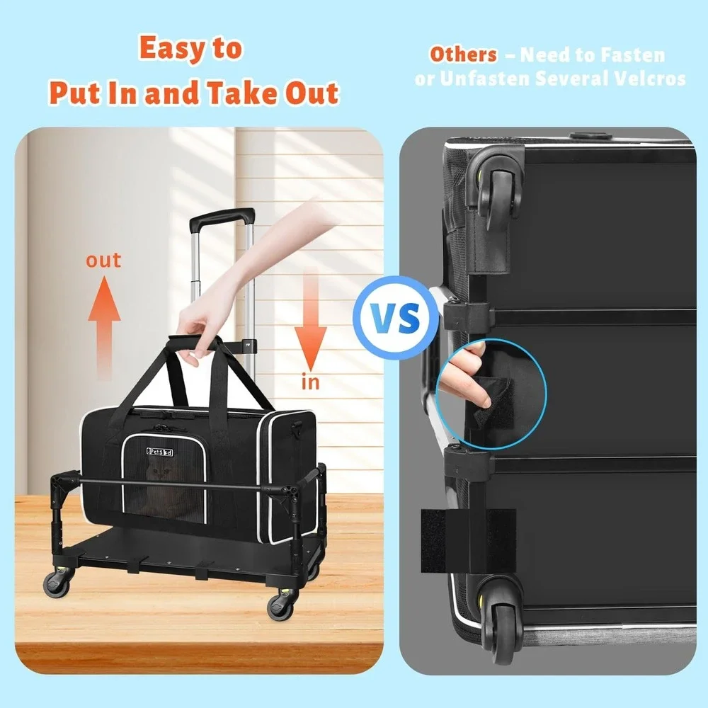 Petskd Rolling Pet Carrier 18x11x11 Airline Approved Small Dog Cat Travel Black
